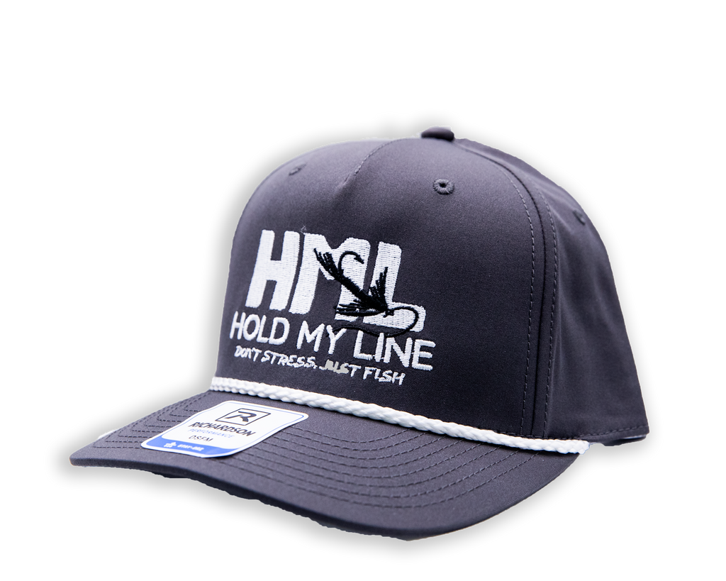 Dark Grey - Richardson 5 Panel Classic Rope Panel 258 - Fly Fishing Logo